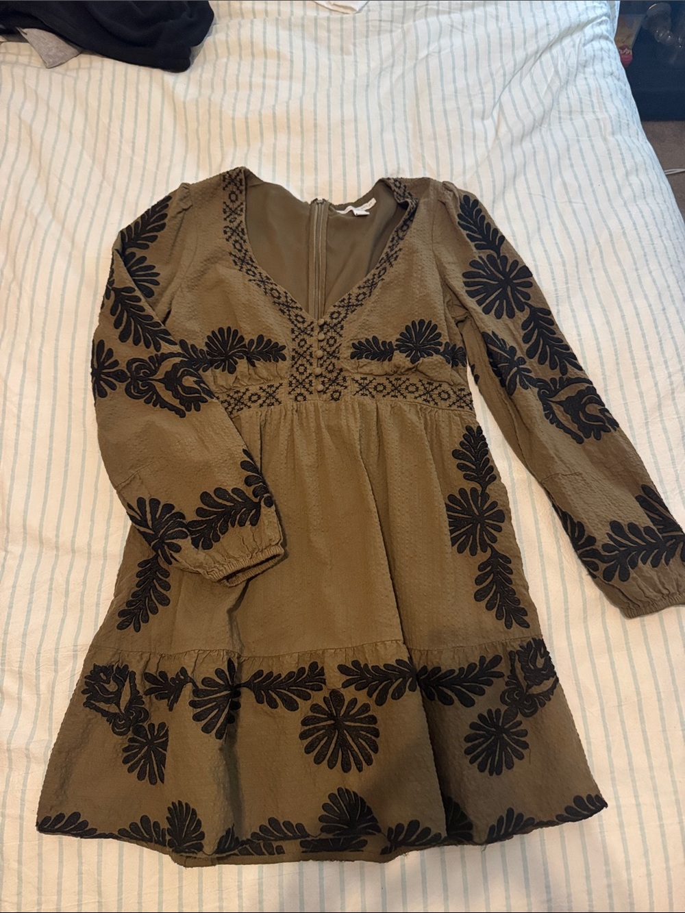 Chelsea & Violet Olive Green Long-Sleeve Embroidered Dress